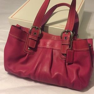 Hot pink leather coach pleated tote bag